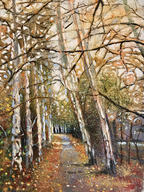 Winter on the Greenway, Acrylic paints/Inks/Copper leaf on Canvas, SOLD
